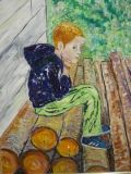 Le Petit Penseur de Rondins 73 x 54 - PORTRAITS