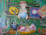 La Petite Fille sur le Banc 80 x 80 - PORTRAITS