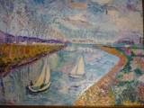 Voiliers sur Rivière 81 x 65 - PORTS ET BATEAUX